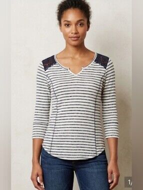 Almost Famous Navy and White Striped Long Sleeve Top